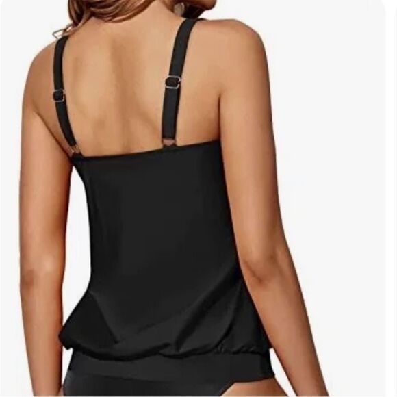 Yonique Black Swim Tankini Top with Adjustable Straps, Size L, NWT - Picture 3 of 9
